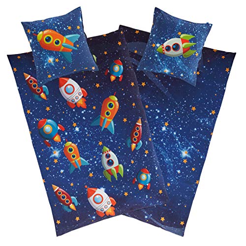 Aminata kids Kinderbettwäsche 135x200 Jungen Junge Kinder Weltall-Weltraum-Motiv Baumwolle mit YKK Reißverschluss, unser Jungs Kinder-Bettwäsche-Set mit Raketen & Universum, blau & bunt Aminata kids Kinderbettwäsche 135x200 Jungen Junge Kinder Weltall-Weltraum-Motiv Baumwolle mit YKK Reißverschluss, unser Jungs Kinder-Bettwäsche-Set mit Raketen & Universum, blau & bunt