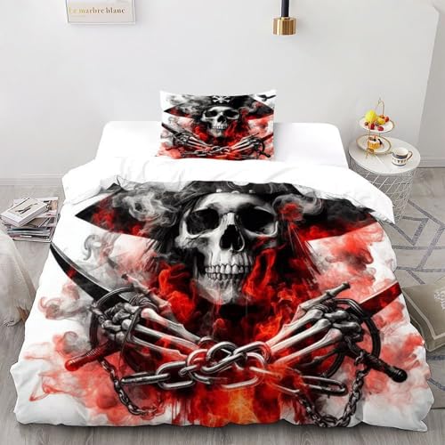 SOJFGSNAJ Piraten Skelett Bettbezug Totem Damen Kinder Mädchen Wendebettwäsche Für Einzelbett Bettwäsche Aus Microfaser Bettbezug Mit Kissenbezug Single?135x200cm?
