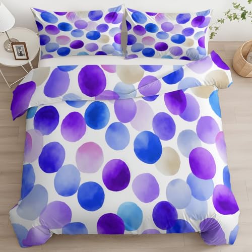 Lila Bettwäsche Set 135x200 cm Moderne Aquarell-Punkte 3D Bettwäsche Polyester Baumwolle Weiche Atmungsaktiv Wendebettwäsche Bettbezug, Einzelbett Doppelbett Bettbezug Set