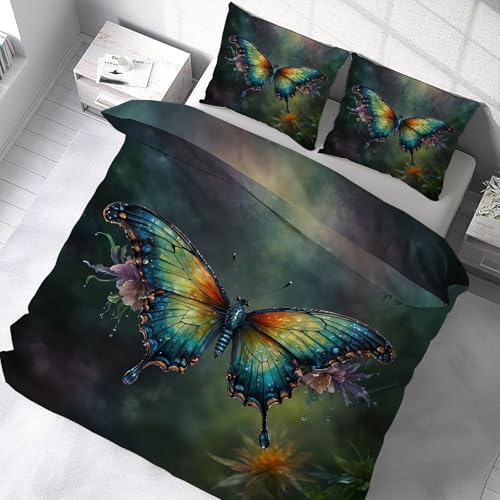 YZQGLHP Bettwäsche 200x200 Schmetterling Bettbezug Set für Kinder Jungen Mädchen Weich Atmungsaktiv Microfaser Betten Set mit Reißverschluss und 2 Kissenbezug 80x80 cm