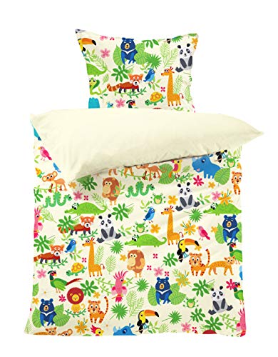 Lavea Kinderbettwäsche Set - Luis 100 x 135cm + 40 x 60cm. Design: Jungle - Farbe: Gelb 100% Baumwolle. Hochwertig mit Reißverschluss.