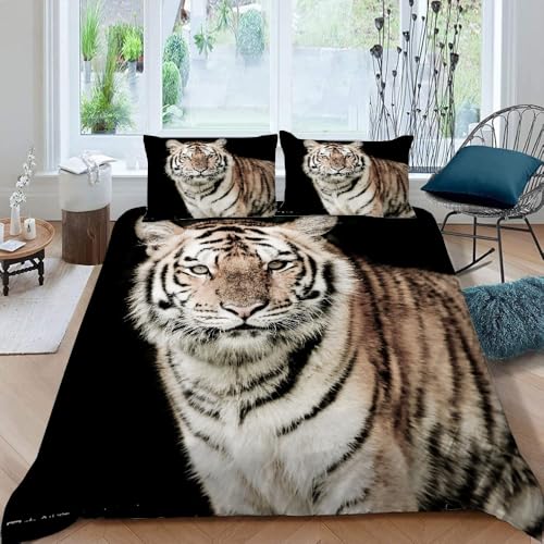 MOXINO 3D Tiger Bettwäsche 135x200 cm 2teilig Tiger Bettwäsche für Kinder Leicht Mikrofaser Bettbezug Sommer Weiche Bettbezüge mit Kissenbezüge 80x80?Muster 135-5?