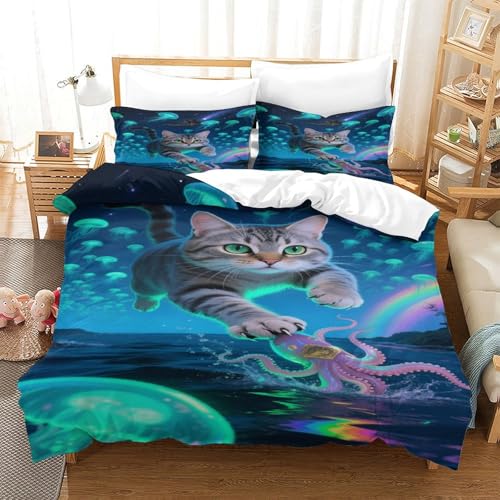 CHUIYUFULAN Manx-Katze Bettbezug Bettwäsche-Sets Kinderbettwäsche Reißverschluss Mit Kissenbezug, Betten Set Für Jugendliche Kinder Schlafzimmer Single?140x200cm?