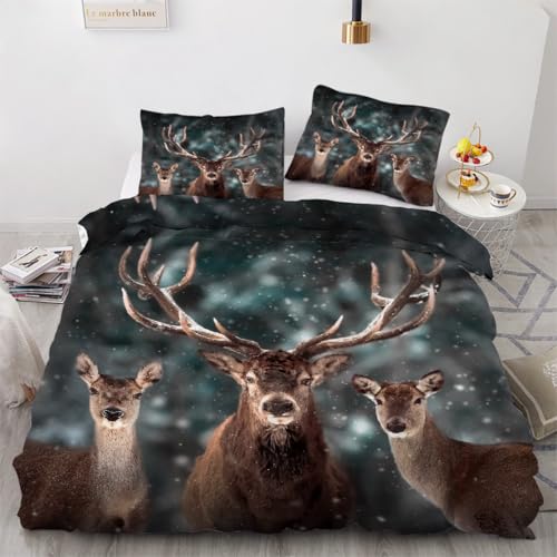 RFFLUX 3D Elch Bettwäsche 155x220 cm 2teilig Microfaser Wendebettwäsche Winter Thema Bettbezüge Sommer Weich und Angenehme Bettbezug Set mit Kissenbezug 50x75 cm?Stil 91-6?