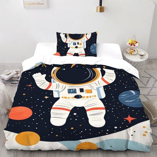 Cartoon Sternenhimmel Astronaut Bettwäsche Art Bettbezug 2teilig Microfaser Weiche Für Mädchen Jungen Und 1 Kissenbezug Single?135x200cm?