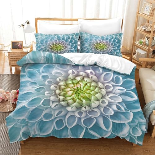 AYZOFCNDK Hellblaue Dahlie 3D Gedruckter Für Kinder Mädchen Jungen Bettbezug Set Bettwäschegarnitur Reissverschluss Bettwäsche Weich Microfaser Und Kissenbezüge 3 Teilig Single?140x200cm?