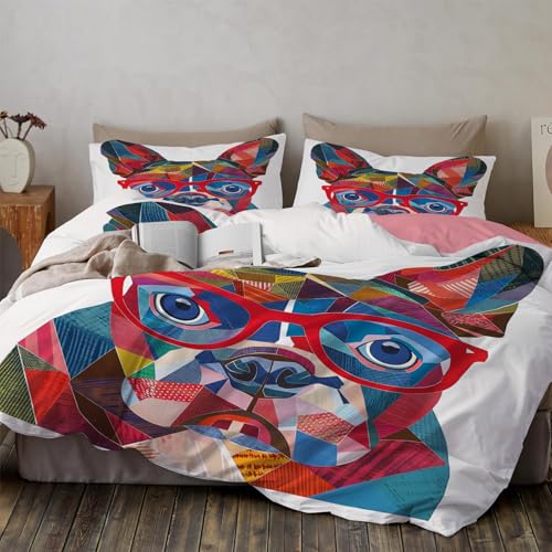 WunM Studio Bettwäsche Französischer Eimerdruck 200×200CM Cartoon-Tiere Landhaus Wendebettwäsche Set Microfaser Bettbezug und Kissenbezug 80x80cm mit Reißverschluss