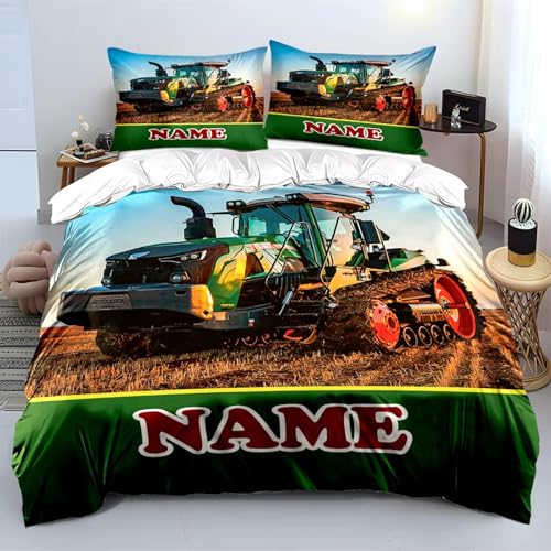 SJSXWQN Bettwäsche 155x220 GrüNer Traktor Bettwäsche-Set mit Reißverschluss Schließung für Kinder Jugendliche Weicher Atmungsaktive Mikrofaser Bettbezug + 2 Kopfkissenbezug 80x80 cm