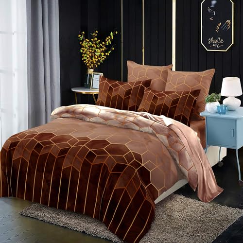 Freyamy Geometrisch Bettwäsche 135x200cm Braun Kariert Marmor Wendebettwäsche Microfaser Vintage Bettbezug mit Reißverschluss und 1 Kissenbezug 80x80cm