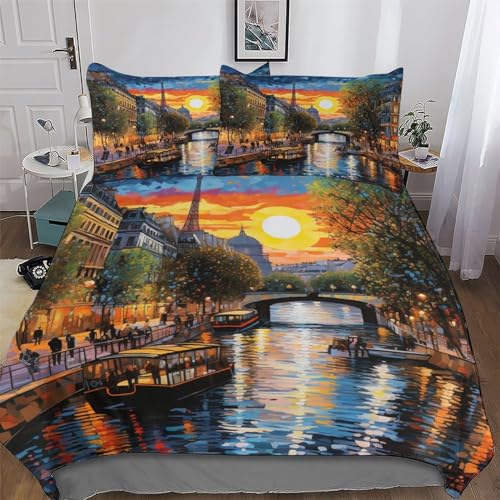 LCWWW Stadtarchitektur Bettbezug-2teilig Set Mit Kissenbezügen Mikrofaser Bettbezüge Bettwäsche Für Erwachsene Kinder Angenehme Deckenbezug Single(135x200cm)