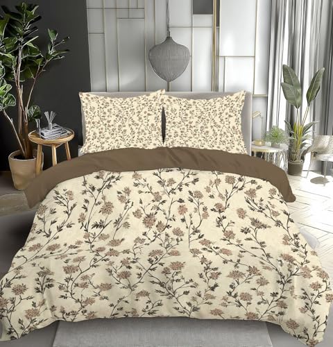 DLERFLOVR Bettwäsche 135x200cm 3 Teilig Landhausstil Bettbezug Weich Haltbar Atmungsaktive Rustikale kleine Blumen Bettwäsche Set mit Reißverschluss und Kissenbezug 80x80cm, Braun