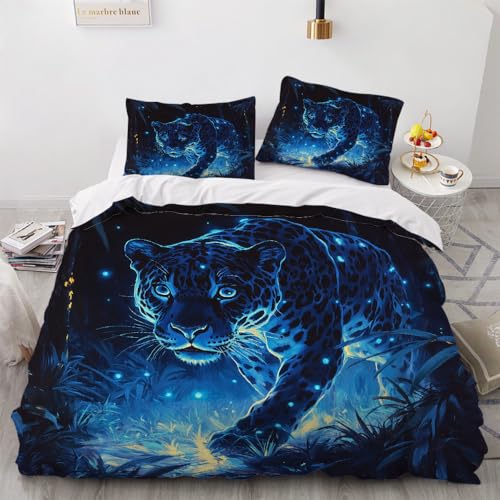 Bettwäsche-Sets 150x200 cm Leuchtend Tiger Biest Landschaft 3D-Printing Lebendige Farben Bettwäsche Mikrofaser 3 Teilig Mit Verdecktem ReißVerschluss Und EckbäNdern 2 KissenbezüGe Sind 80x80 cm