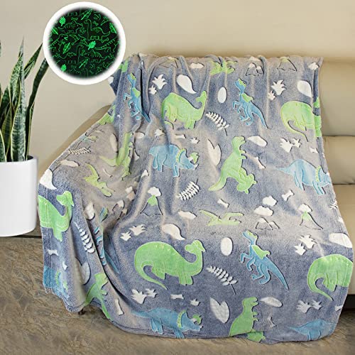 HSGLGNA Kuscheldecke Kinder Dinosaurier Decke Leuchtet im Dunkeln, Dinosaurier Muster Weiche Mikrofaser Flauschig Decke,Tolle Geschenke für Dino Liebhaber (Dinosaurier B, 150x200 cm)