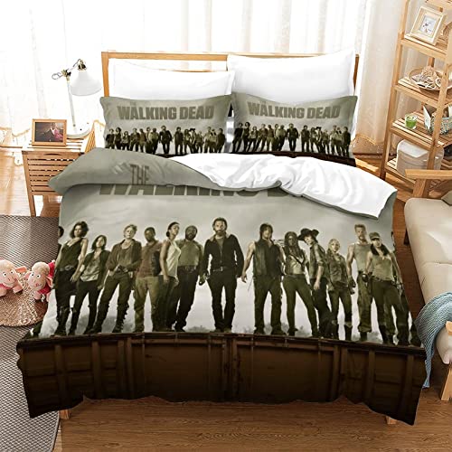 OROXCO The Walking Dead Poster Mit Reißverschluss, Geschlossen, Mit Kissenbezug, Bettbezug Mit 3D-Druck, Mikrofaser-Steppbettbezug , Set Double?200x200cm?