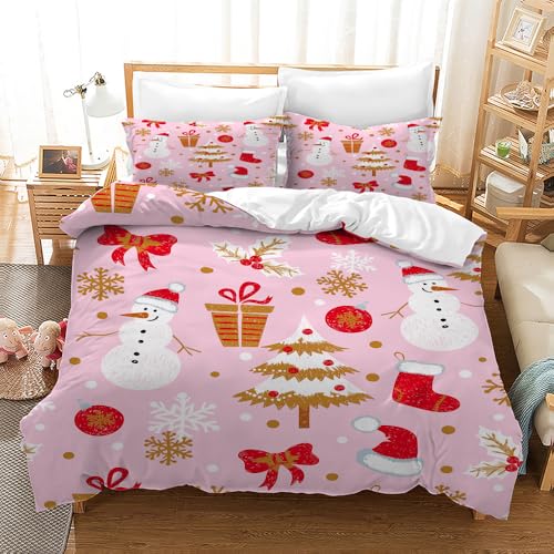 Leleyouzer Weihnachten Bettwäsche 200×200cm Kinder Weihnachts Bettbezugs Set Set Mikrofaser Bettwäsche Set mit 2 Kopfkissenbezügen 50 x 75cm(MC9)
