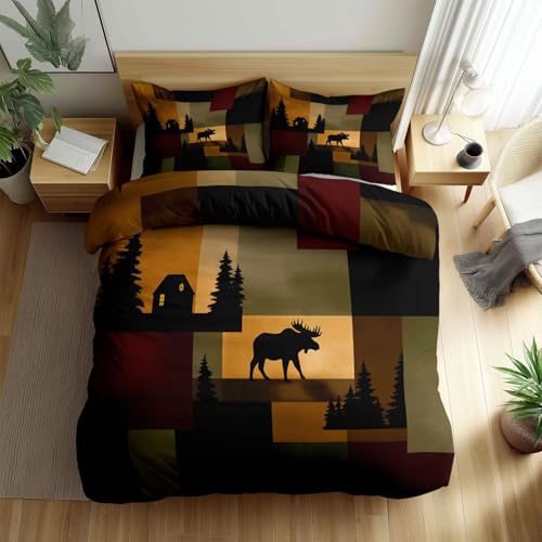 CozyRest Bettwäsche Set Doppelbett Wende Atmungsaktive Bettbezug Set, Landhausstil, Kunststil der amerikanischen Ureinwohner Muster, Flauschige Bettbezug mit Reißverschluss und 80x80cm Kissenbezug