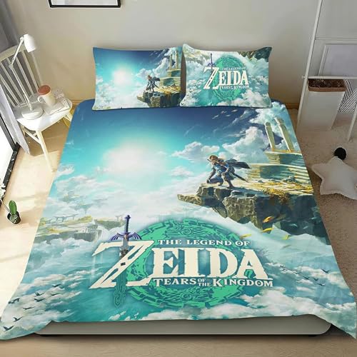 Zbeiba Anime Bettwäsche-Set 3-teilig, 155x220 cm + 2x50x75 cm, Mikrofaser, Cartoon-Muster, Reißverschluss, Ganzjährig, Modern, Unisex, 1 Stück