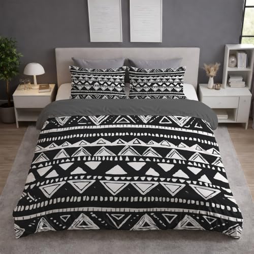 Atmungsaktiv Bettwäsche - Schwarz Bügelfrei Farbbeständig Bettwäsche Sets - Bettbezug(135 x 200) + Kissenbezüge(50 x 70) - Für Kinder und Erwachsene - Minimalistisch Dreiecke Punkte Muster