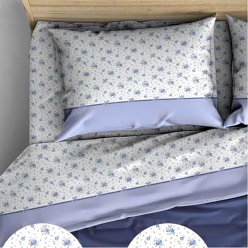 Bettwäsche-Set aus Flanell, Bouquet, 100 % Baumwolle, geometrisches Muster, Hellblau