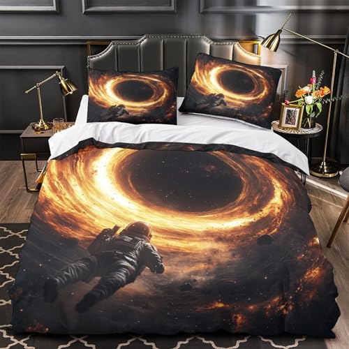 WLASDBOCP Weltraum-Astronaut 3D Bedruckt Bettdeckenbezug 3teilig Mikrofaser fleckenfest Science-Fiction-Weltrauma benteuer Bettbezug 2 Kissenbezüge pflegeleicht Kinderzimmer Deko Double?200x200cm?