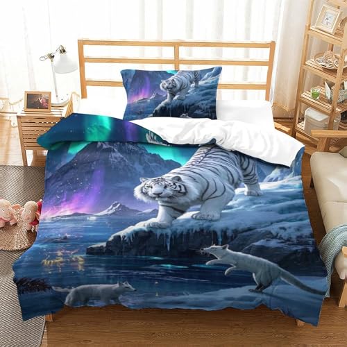 VIAGECSKE Tiger Bettbezug Set Bettwäsche Kinderbettwäsche-Set Reißverschluss Mit Kissenbezug Betten Set Für Jugendliche Kinder Schlafzimmer Single?135x200cm?