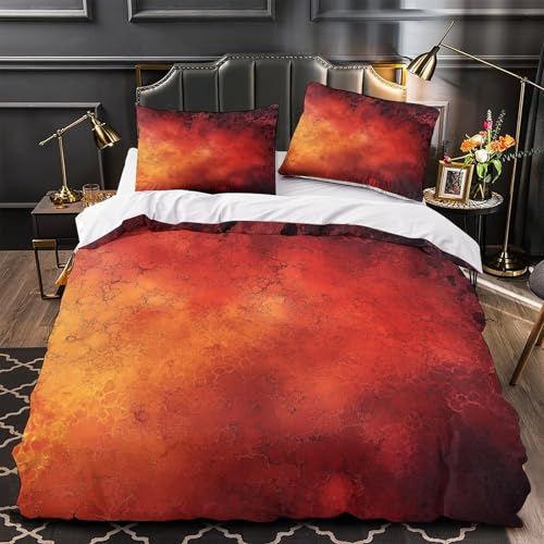 RJAVAGFZL Feuertextur 3D-Bedruckt 3er-Set Bettbezug Abstrakter Kunststil Steppbezug Mikrofaser Atmungsaktiv Reißverschluss für Jugendliche Männer Frauen Single (135x200cm)