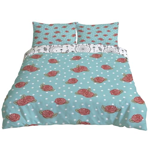TMMDH Retro-Punkte Bettwäsche 200x200 Bettbezug Ver Jahreszeiten Bettwäsche-Sets Frische Rose Muster Bequem Kinder Bettwäsche Set für Jugendliche Schlafzimmer Dekor mit 2 Kissenbezüge 80x80 cm