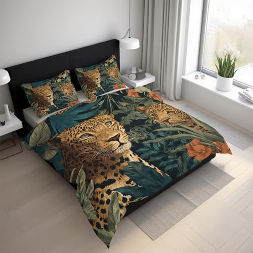 Generisch Leopard Bettwäsche 180x200 3teilig, Gepard Waldtiere Botanisch Bettwäsche-Sets mit Reißverschluss, Microfaser Weiche Bettbezug mit 2 Kissenbezüge 80×80 LGS23sL Generisch Leopard Bettwäsche 180x200 3teilig, Gepard Waldtiere Botanisch Bettwäsche-Sets mit Reißverschluss, Microfaser Weiche Bettbezug mit 2 Kissenbezüge 80×80 LGS23sL