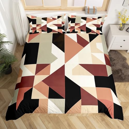 Homewish Braun Schwarz Beige Bettwäsche Kinder Jugendliche Erwachsene Geometrische Dreiecke Deckenbezug 155x220 3D Abstrakte Kunst Bettbezug Jugendliche Mid Century Modern Bettset 2 Teilig Mikrofaser