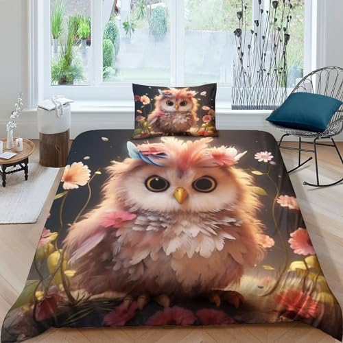 Eule Bettbezug-Set, 3D Bettwäsche-Set Bettbezug Mit Reißverschluss, Superfeine Faser, Geschenk-Bettbezug (Single?135x200cm?)