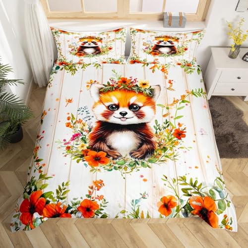 Homewish Roter Panda Bettwäsche 135x200 Kinder, Cartoon Waldtiere Bettbezug Set für Mädchen Jungen, Botanische Blumenpflanze Bett Set, mit 1 Kissenbezug Holzbrett Dekor, Weiche Mikrofaser Homewish Roter Panda Bettwäsche 135x200 Kinder, Cartoon Waldtiere Bettbezug Set für Mädchen Jungen, Botanische Blumenpflanze Bett Set, mit 1 Kissenbezug Holzbrett Dekor, Weiche Mikrofaser
