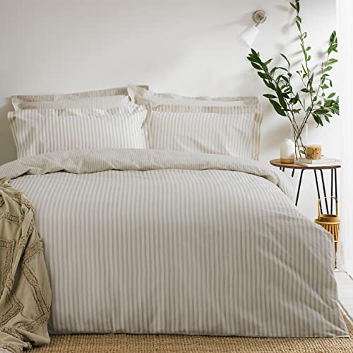 furn. Yard Hebden Mélange Stripe Baumwolle Bettbezug Set – Ultraweiche Wendbare Gestreifte Bettwäsche (Natürlich – King UK Standard – 230x220cm)