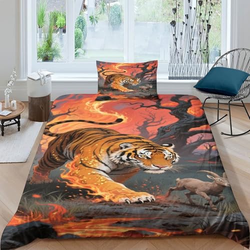 CHUIYUFULAN Tiger Bettbezug Bettwäsche Kinderbettwäsche Reißverschluss Mit Kissenbezug, Betten Set Für Jugendliche Kinder Schlafzimmer Single?135x200cm?