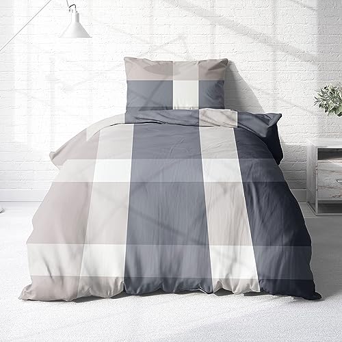 Träumschön Premium Bettwäsche 135x200 + 80x80 cm - Kariertes Design - Sommer Bettwäsche aus Baumwolle – Weich, Atmungsaktiv & Hautfreundlich - bügelfrei