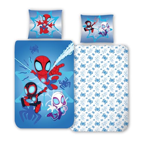 Bettwäsche 135x200 Flanell, Biber Mädchen, Jungen, Spidey & Friends kuschelig weich für Winter, 1x Kissenbezug 80x80 + Bettbezug 135x200, 100% Baumwolle (Spidey)