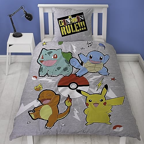 Pokemon Winter-Bettwäsche Set Biber 135x200 80x80 cm · Pokémon Bettwäsche Rock aus 100% Baumwolle mit Reißverschluss · Flanell Kinderbettwäsche mit Pikachu
