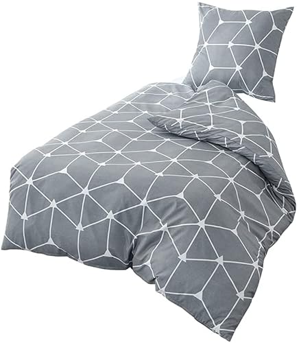 RUIKASI Bettbezug 135 x 200 cm, Einzelbett-Set aus Mikrofaser, geometrisches Muster und Kissenbezüge 50 x 80 cm, Sommer, Grau