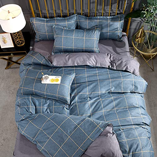 Sommer Bettwäsche 135x200 Grey-Lila 3 teilig 100% Atmungsaktive Microfser Kariert-Kuschelig&Bügelf rei Bettbezug Gestreift Bettwäsche-Sets mit 2 Kissenbezüge 80x80 cm mit Reißverschluss