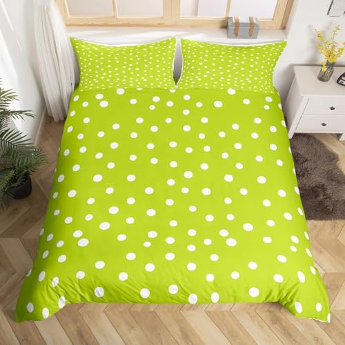 Pechiwuo Bettwäsche 135 x 200 cm Grüner Punkt 3D Bettwäsche-Sets Polka Dots Bettbezug Set Winter Weiche Mikrofaser Bettbezug 135x200 cm + 2 Kissenbezug 80x80 cm U857