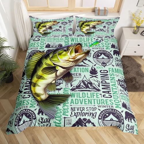 LYJKLST Bettwäsche 135x200 2teilig Bettbezug Angeln - Bettwäsche-Sets 135 x 200 cm mit 1 Kissenbezüge 80x80cm, ÖKO-TEX Bettwäsche Bedding Hering mit Reißverschluss Freizeitaktivitäten im Freien