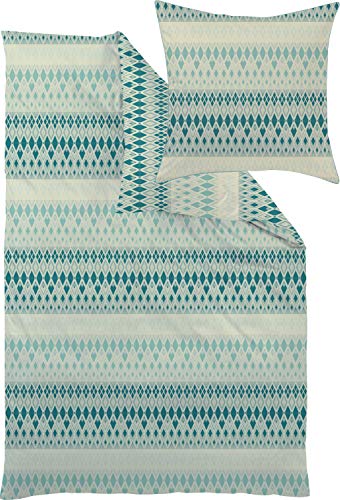 Curt Bauer Mako-Brokat-Damast Bettwäsche Velda Green Smoke 1 Bettbezug 155 x 220 cm + 1 Kissenbezug 80 x 80 cm