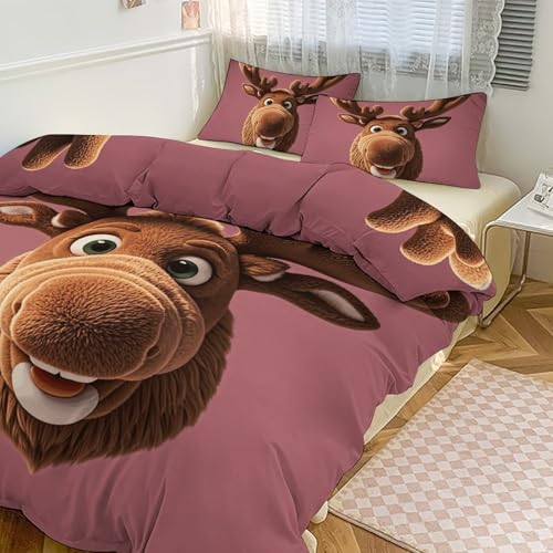 TKJMCSW Lustiges Weihnachts-Bettwäsche-Se t, Elchkopf-Bettwäsche-Set, Queen-Size-Bettdecken-Set , Bettdeckenbezug, 1 wendbare Bettdecke und 2 Kissenbezüge, 218,4 x 177,8 cm