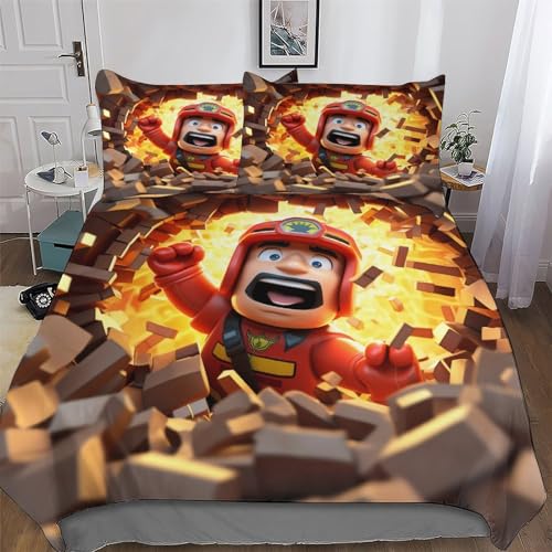LLLBBB Feuerwehr Bettwäsche Set 3 Teilig Weiches Microfaser Bettbezug Mit Kopfkissenbezug Deckenbezug Für Jungen Mädchen Bettbezüge Double (200x200cm)