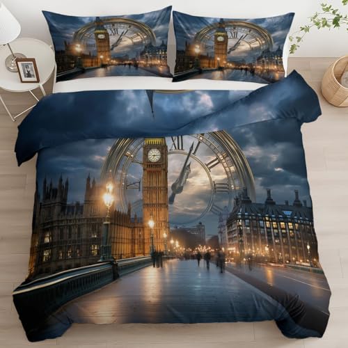 Doppelseitig Bettwäsche 240 x 220 cm Surreales Foto Einer Stadt Mit Dunklen Wolken Mädchen Bettwäsche Jungen Teenager Jugendliche Kinderbettwäsche Mikrofaser 3D-Druck Bettbezug und 2 Kissenbezug 80x80