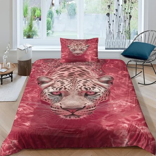 RONGOINL Leopard Bettbezug Set Mädchen Junge Kinder 3D Gedruckter Gepard Bettwäschegarnitur Weich Microfaser Reissverschluss Bettwäsche Und Kissenbezüge 2 Teilig Single?135x200cm?