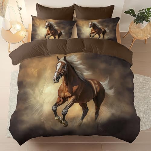 Bettwäsche Set braunes Weiß Bedruckte Bettbezug, Realistisch Tiere Pferde Bedruckte Bettwäsche Set 135 x 200 cm, Pflegeleicht 3-teiliges Gebürstete Mikrofaser Reißverschluss Bettwäsche Set braunes Weiß Bedruckte Bettbezug, Realistisch Tiere Pferde Bedruckte Bettwäsche Set 135 x 200 cm, Pflegeleicht 3-teiliges Gebürstete Mikrofaser Reißverschluss
