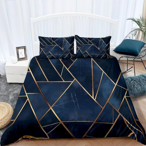 Abstrakte, Elegante Geometrische Textur Bettwäsche 135x200 cm Marineblau Bettwäsche-Sets Superweich Mikrofaser 3 Teilig Haben 1 Bettbezug und 2 Kissenbezüge 80×80cm mit Reißverschluss L.901
