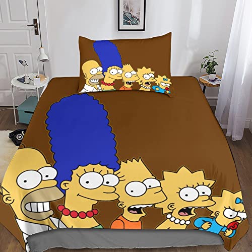 YIGEBAG The Simpsons 3D Bettwäsche Bettwäsche Set Microfaser Kinder Erwachsene, Bettbezug Und Kissenbezug Weich Haltbar Atmungsaktive Single?135x200cm?