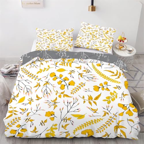 Blütenzweige Bettwäsche 135x200 Mädchen Mikrofaser Kinder-Wende-Bettwäsche- Set mit Reißverschluß Elegante Blumen Bettbezug 2 Teilig Set Kuschel 3D Muster Deckenbezug mit 1 x Kissenbezug 50x75cm H60