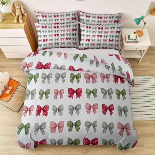 Doppelseitig bedruckter Daunen Bettbezug 2 teilig 135 x 200 cm - Einfach Schleife Punkte Bettwäsche für Schlafzimmer Dekorieren, Bunt Weich Bügelfrei Bettwäsche-Sets Mikrofaser